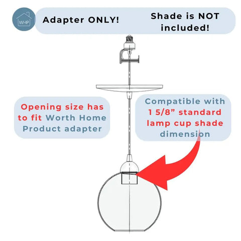Original Instant Pendant Light 6 Inch Recessed Can Screw In Pendant Conversion Kit diagram, adapter only, E26 socket