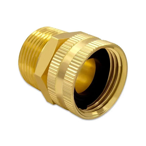 Solid Brass Garden Hose Adapter Three Quarter Inch NPT Male To Three Quarter Inch GHT Female Connector For Outdoor Watering Sturdy Connection Corrosion Resistant Durable Brass Fitting, gold threaded