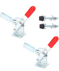 Two Pack Welding Toggle Clamp Set With Quick Release Latch And Hold Down Features, Heavy Duty Clamp For Woodworking Jigs And Fixtures, GH 102 B Horizontal Fixture Elbow Compressor For Secure, Precise Assembly And Repeated Use, showing two clamps with red handles and bolts.