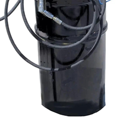 Heavy Hitter Air Operated Portable Grease Unit For 16 Gallon Containers with black barrel and pneumatic hoses visible.