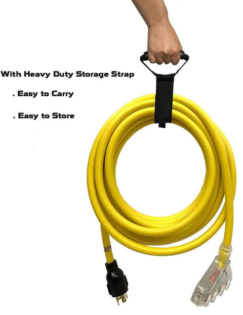 40Ft L14-30P To Four 5-20R Generator Distribution Extension Cord with storage strap, 30 Amp 125/250V, 7500 Watts