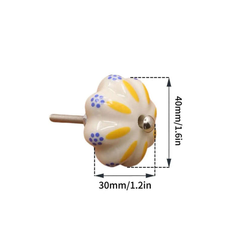 Set Of 8 Yellow And White Vintage Ceramic Drawer Knobs With Classic Spade Cabinet Door Pulls For A Dope Home Setup And Killer Retro Vibe That Delivers Smooth Daily Function, 40mm x 30mm.
