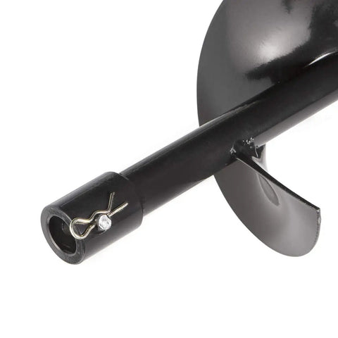Close-up of black Six Inch Replacement Auger Bit For Post Holes And Fence Holes Built For Earth Digger Planting Drills with 3/4 inch shaft