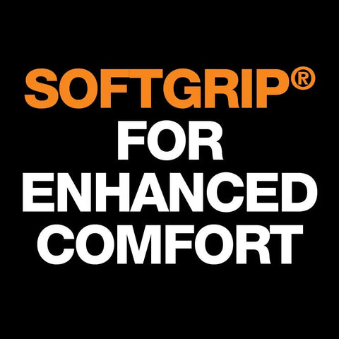 Text graphic reading 'SOFTGRIP FOR ENHANCED COMFORT' in orange and white letters on a black background.