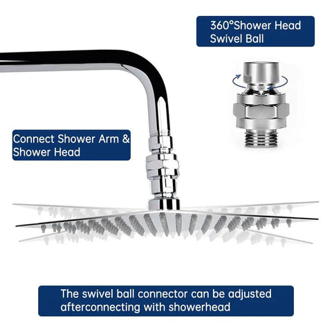 All Metal Swivel Ball Shower Head Adapter With Heavy Duty Adjustable Arm Extension Connector And Pivot Ball For Easy Angle Change Universal Shower Component Brass Build Rust Proof Silver, 360° swivel