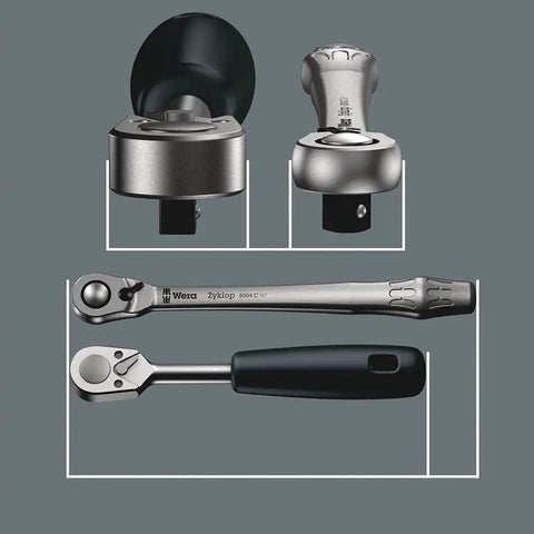 Zyklop Metal Ratchet With Switch Lever, Three Eighths Inch Drive, Ultra Slim Long Handle, Five Degree Return, Secure Socket Lock