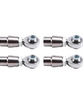 Heavy Duty 8 Piece Heim Joint Rod End Ball Bearing Kit With Spacers For Custom Drag Cars And Slick Street Rod Linkage Sweet Angular Flex And No Stress 5/8 Inch 18 Thread Fitment showing four silver coated alloy rod ends.