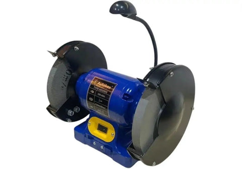 Top Shelf Eight Inch Bench Grinder With A Hella Reliable One Half Horsepower Motor Cranking At 3450 Rpm Featuring Fine And Coarse Polishing Wheels LED Shop Light.