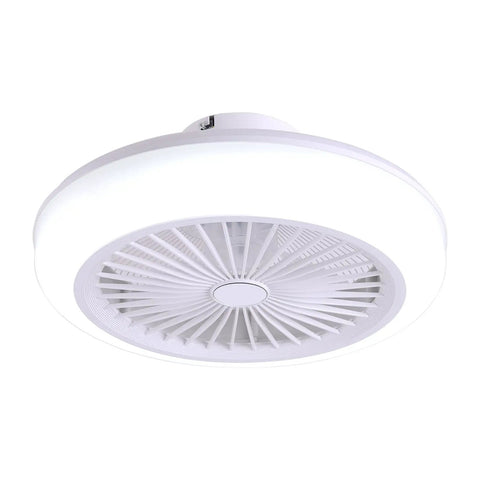 Ceiling Fan RGB 18 Inch Remote Controlled Low Profile Soundless Bladeless view with white blades and circular design.