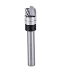 Top Bearing Flush Trim Router Bit With 1/4 Inch Shank And 3/8 Inch Cutting Diameter showcasing carbide build for precise edge trimming.