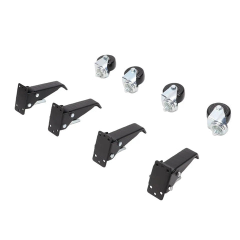 Heavy Duty Retractable Casters With Foot Lift Pedal 3 Inch Swivel Wheels 1100 Lb Capacity 360 Rotation Locking Mechanism, view of caster wheels and lift pedals.