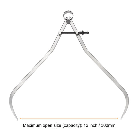 HARFINGTON 12-inch spring outside caliper with solid nut, metal construction for wood turning lathe, front view