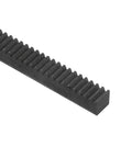 Heavy Duty Steel Gear Rack Set, Two Pcs 1Mod 500mm Long Linear Spur Rack, 10mm By 10mm, 3.3 Ft Total Length, Built Tough For Machines And Automotive Projects, High Hardness, Anti Wear, Durable Steel Construction, black steel rack close-up