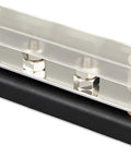 Heavy Duty Top Tier 150 Amp Busbar Packed With Beast Mode Capacity For No Sweat DC Wiring Across Battery Banks And Solar Systems With Removable Safety Shield in black and clear design.