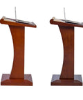 Rock Solid Wood Roll Away Lectern With Plenty Of Storage Space, two angles showcasing heavy-duty casters and elegant design.