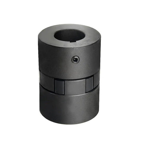 3/4 To 1-1/4 Inch L100 L-Jaw Coupling Set With Buna N NBR Rubber Spider For Wood Splitter Includes Two Halves And Insert Bore Range 3/4 To 1-1/4 Inch Keyways 3/16 And 1/4 Set Screws Heavy Duty Industrial Grade, black L100 jaw coupling half with set screw