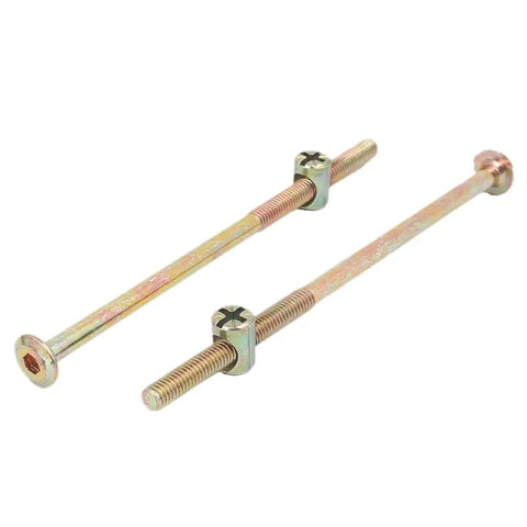 Bronze Tone M6 Furniture Bolt Set With 13mm Barrel Nut And 4mm Hex Key Drive 125mm Length 10 Pack shown in side angle