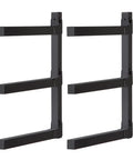 Front view of black Three Layer Wall Mounted Storage Rack For Long Items Like Lumber And Pipes Heavy Duty Garage Shed Shelving Two Pack