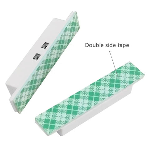 Four Pack NC Wired Door Alarm Magnetic Contact Sensor With Double Sided Tape for Easy Install, shown with tape exposed