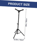 Professional Adjustable Snare Drum Stand and Portable Tripod Rack Built Tough for Indoor Sessions with Dope Stability and Sleek Black Finish for Badass Drummers side view with size dimensions displayed.
