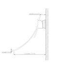 Technical drawing of Wall Mount Bathtub Faucet With Waterfall Tub Filler, Brass Chrome Finish, dimensions labeled side view.