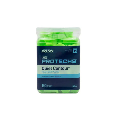 Protechs Foam Ear Plugs For Sleep And Noise Reduction, 50 Pairs Contoured To Fit Ears, green container, Made In The USA