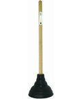 Heavy Duty Power Plunger With 6 Inch Rubber Cup For Kicking Severe Drain Clogs, 21 inch wood handle, 6 inch rubber cup.