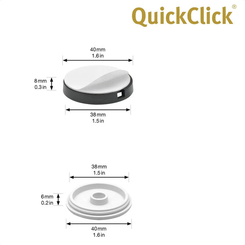QuickClick Furniture Glide Base Set For Chairs And Home Decor, showing 40 mm diameter base and insert dimensions.