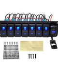 Heavy Duty Waterproof Rocker Switch Panel 8 Gang With LED Lights And Voltmeter For 12V 24V Marine Vehicles Trucks RVs Motorhomes