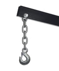 Savage Folding Hydraulic Engine Hoist Stand hook and chain detail, designed for 2 Ton Cherry Picker use.