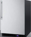 Top Shelf Frost Free Under Counter Upright Freezer Wrapped In Premium Stainless Steel, front view showcasing sleek design and digital display.