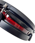 Close-up side view of Pro 8 Inch Dual Zone Mesh Drum Pad Bundle with red shell and black rim, compatible with Roland Yamaha Simmons.