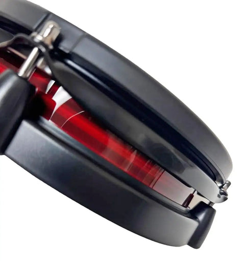 Close-up side view of Pro 8 Inch Dual Zone Mesh Drum Pad Bundle with red shell and black rim, compatible with Roland Yamaha Simmons.