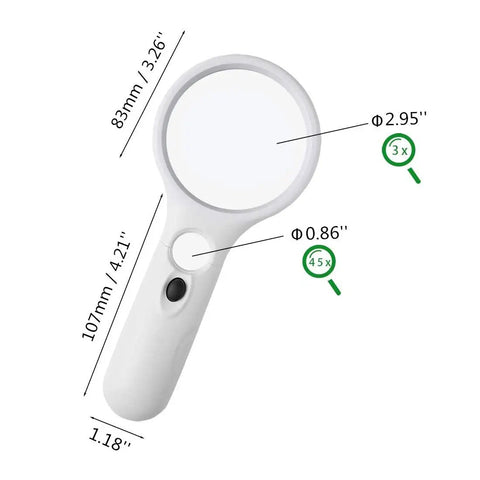 Handheld Magnifier With Light 3X And 45X Dual Magnification Loupe 3 LED Illumination For Reading Small Print Jewelry Inspection And Hobby Crafts White