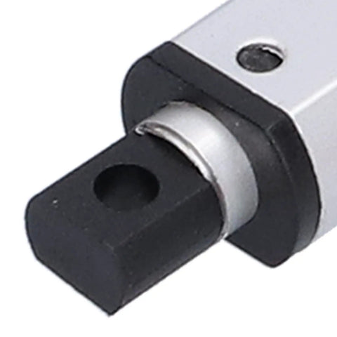 Close-up of the end connector of a Compact 12V Mini Linear Actuator With No Fuss Operation Aluminum Tube Frame.