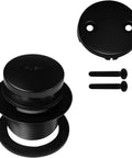 White Tubular Bathtub Waste and Overflow Assembly Kit with Tip-Toe Drain Plug, matte black faceplate and screws shown