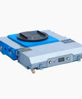 Built For The Grind Electric Transfer Cart With Smooth 360 Degree Rotating Turntable And Wireless Remote For Zero Hassle Heavy Load Moving On Any Floor, angle view with blue and steel construction.
