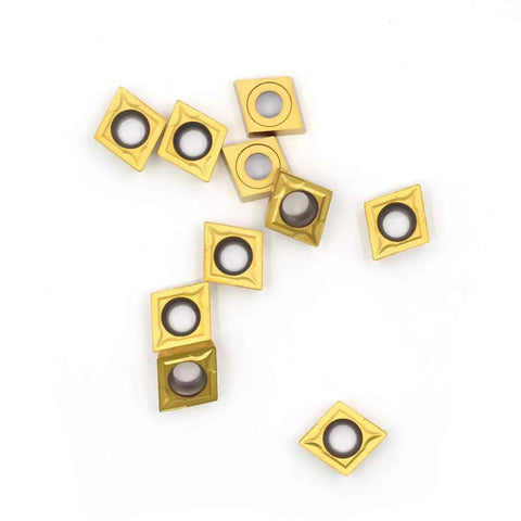 CCMT09T304 Carbide Turning Inserts Multilayer Coated For CNC Lathe Replacement Cutters, 10 pieces displayed on white background