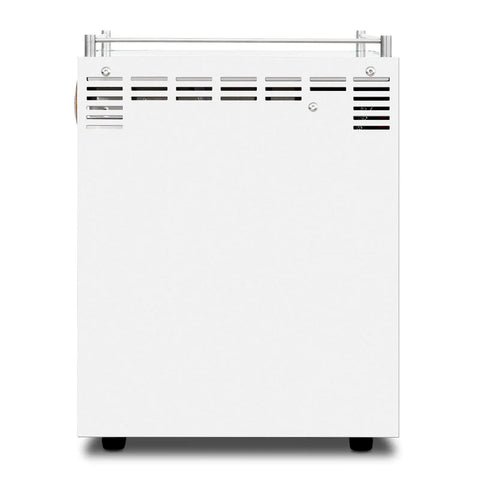 Rear view of Kickass Semi Professional Espresso Machine With PID Temperature Precision and Programmable Volumetric Controls in glossy white finish.