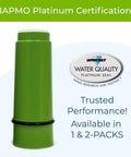 Green 2 Pack Shower Filter Replacement Cartridges For SF7C System RCSF7 with IAPMO Platinum Certification seal.