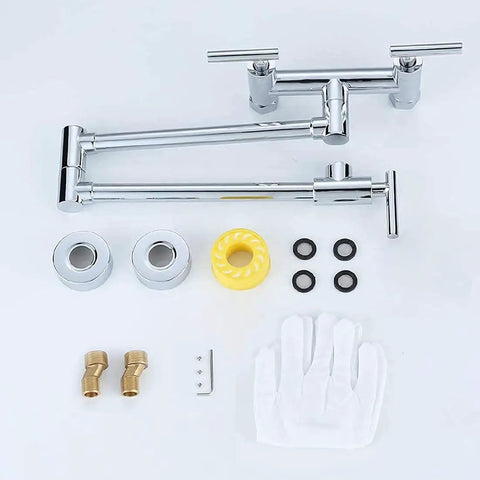 Chrome Pot Filler Faucet For Hot And Cold Water Wall Mounted Kitchen Folding Faucet Over Stove Solid Brass Dual Handle With Precise Temperature And Flow Control Modern Style, components and accessories
