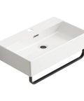 HAOCHRYSYPH Ceramic Wall Mount Sink with Towel Rack, Milk White, 23.63 in, mounted with towel rack, modern rectangular design.