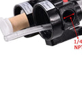 Close-up of Plug And Play Pneumatic Air Filter Regulator Kit with 1/4 in NPT designation visible, featuring gauge and lubricator cup.