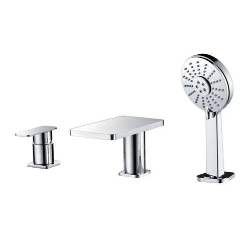 HomeStock Handheld Shower System with Solid Brass Construction and Polished Chrome Finish for Bathroom, featuring three components.
