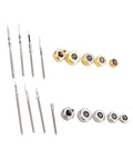 Assorted crowns and pins from Stainless Steel Watch Repair Kit With Spring Bar Pins Crown Remover And Link Tool Set
