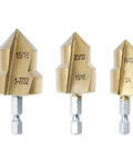 Three Pack PPR Lifting Stepped Drill Bits For Water Pipe Repair And Deburring, Titanium Coated High Carbon Steel, Hex Shank