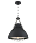 Bartley Vintage-Style One-Light Indoor Pendant Light With Matte Black Finish, Dark Pewter Accents, Cage Shade, Chain Detail
