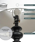 Benjamin Traditional Floor Lamp Satin Black Finish with resin base and white linen shade, detailed view of lamp components.