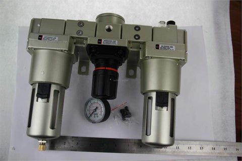 Three Quarter Inch Air Filter Regulator Lubricator All In One FRL Combo For AC5000 Series Modular SMC Type on table with ruler