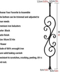 Top Shelf Kick Ass Wrought Iron Railing Posts And Diy Staircase Balusters For Outdoor Deck Porch Backyard With Rust Proof Paint And 37 Inch Heavy Duty Metal Banister Spindles in black satin finish, 37.4 inches tall.